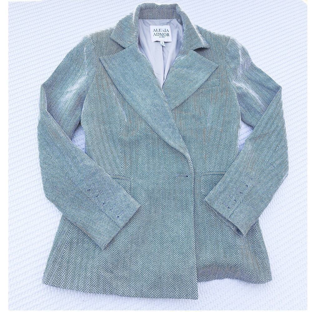 Alexia Admor Tweed Houndstooth Chevron Patterned SIngle Button Blazer Jacket SZ4